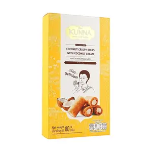 KUNNA Crispy Coconut Rolls, Thai Snack, Coconut Milk Cream Filled Wafers, 80g, Gluten-Free, Popular Thai Treat