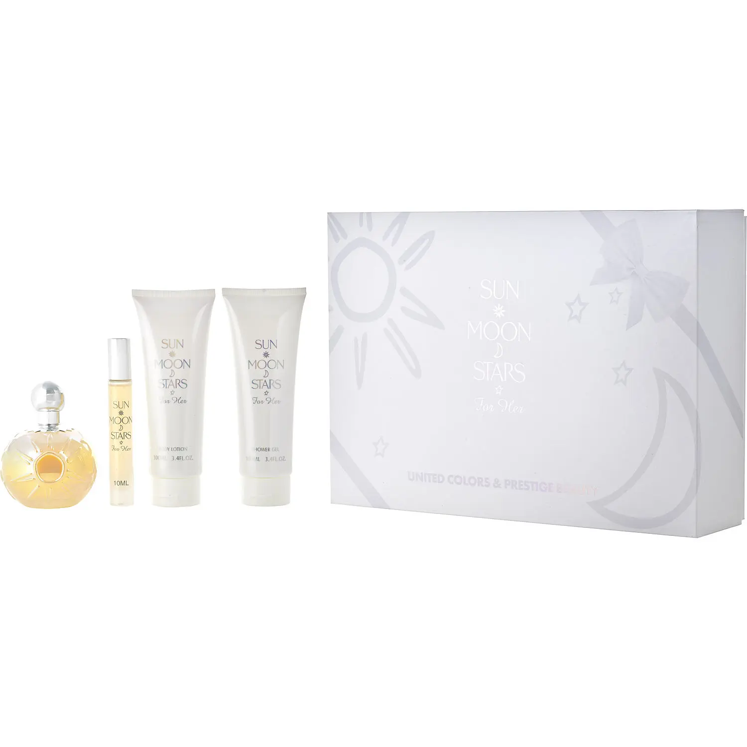 Sun Moon Stars Set-Eau De Parfum Spray 3.4 Oz & Body Lotion 3.4 Oz & Shower Gel 3.4 Oz & Mini For Women