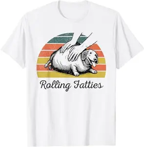 Chubby Wiener Dog Rolling Fatties Funny Vintage T-Shirt,Unisex