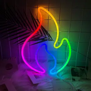 Flame Neon Light Wall Decor, Flame LED Sign with Remote Control, USB Powered Hanging Fire Shape Lamp for Kids Room Party Bar Birthday Decoration, Mood Decorative Lights