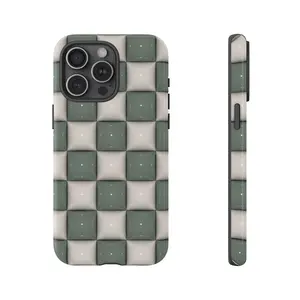 3D Retro Checkered Sage Green Phone case for iPhone 16 15 14 13 12 11 Checkerboard pattern iPhone Cases Modern Phone Case