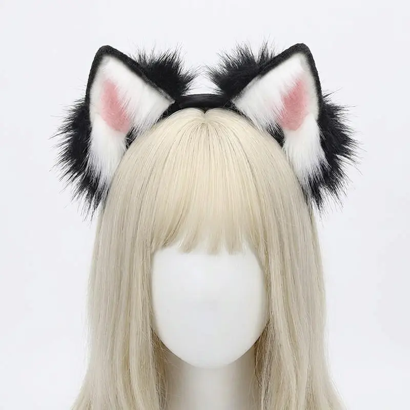 Premium Plush Motorized Bunny Ear Headband Prop - Rechargeable, Animal-Themed, Motion & Touch Sensing, Realistic Movable Design, 6H Runtime, Black White, 1 Size, Halloween Cosplay Accessory, Party Decoration Supply, Motorized Model - Black White