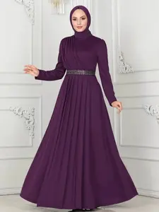 Elegant High-Quality Long Robe Dress for Women, Simple Solid Color Tie Waist Design, Wrinkled Formal Evening Wear