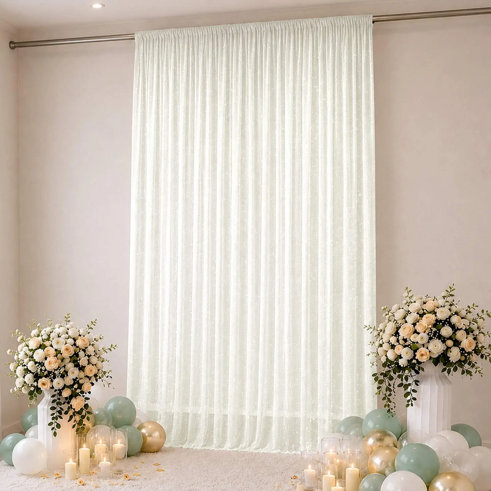 Ivory Sheer Backdrop Curtain Panel (10ft×14ft) with Rod Pocket, Festive Backdrops & Banners for Wedding Arch Drape, Ceiling Draping Fabric Panels, Panels Festive Backdrops & Banners