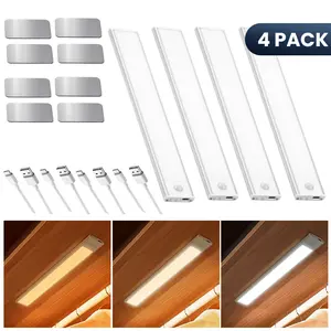 Closet Lights, 4 Pack LED Rechargeable Under Cabinet Lighting Wireless, 3 Color Temps Under Cabinet Lights, Easy Installation，Dimmer Motion Sensor Light Indoor for Pantry, Kitchen, Bedroom