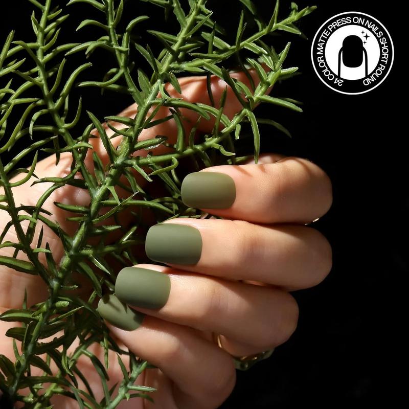 Short Press on Nails, 24 Packs 576PCS Short Round Press on Nails Matte, Acrylic Small Fake Nails Full Cover, Matte Glue on Nails with 7g Nail Glue, 24 Color False Nail