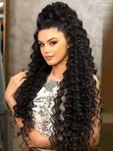Long Deep Wave Dark Claw Clip Ponytail Extension, Heat-Resistant Synthetic Hair, Long Curly Style, Perfect for Daily Use, Hair Accessories