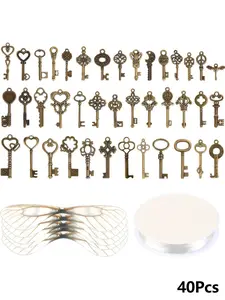 Vintage Skull Key Pendants Set, Includes 40 Dragonfly Wings & Elastic Crystal Rope, Room Decoration Accessories