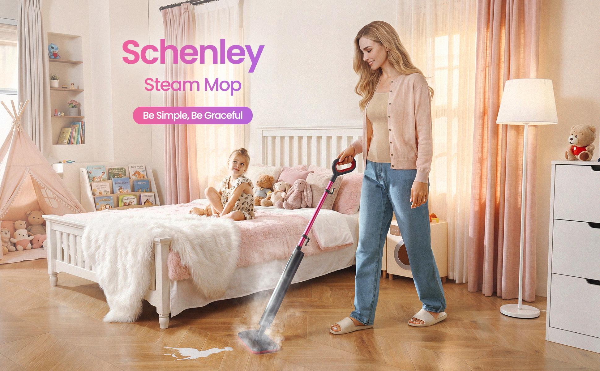 Schenley Pocket Steam Mop Cleaner Powerful Fast Heat-Up Chemical-Free for Hardwood Tile Laminate Floors and Walls Washable Pads 3 Modes for Carpet Lightweight Self-Standing Sleek Design