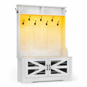 Sikaic 43.3 Inches Hall Tree with Bench and Shoe Storage Embossed White