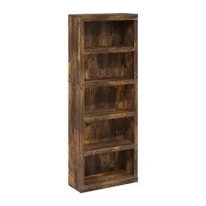 RAIL Bookcase, 5-Tier Bookshelf, Open Shelf Bookcase, 10.1 x 24.6 x 63.5, for Living Room Bedroom Home Office, Amber Pine