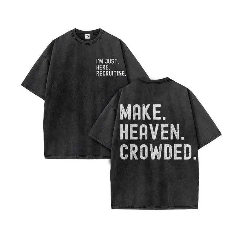 Unisex Make Heaven Crowded Print Acid Washed T-shirt Plus Size