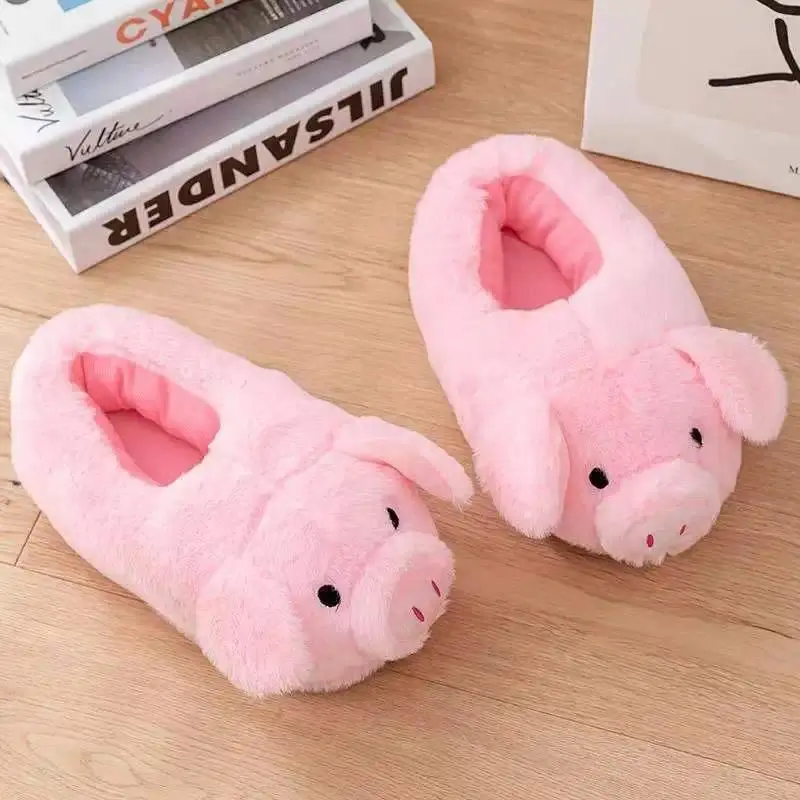 Women's Cute Pig Slippers, Warm Fluffy Slides with Full Heel Cover, Soft Fur-Lined Indoor House Shoes for Girls, Girls' Shoes, Indoor Wear, Pig Cartoon