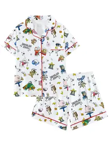 Coop Western Cowboy Peanut Cute Burger Collar Short Sleeve Pajama Set, Comfortable Sleepwear for All Seasons, Party Gift