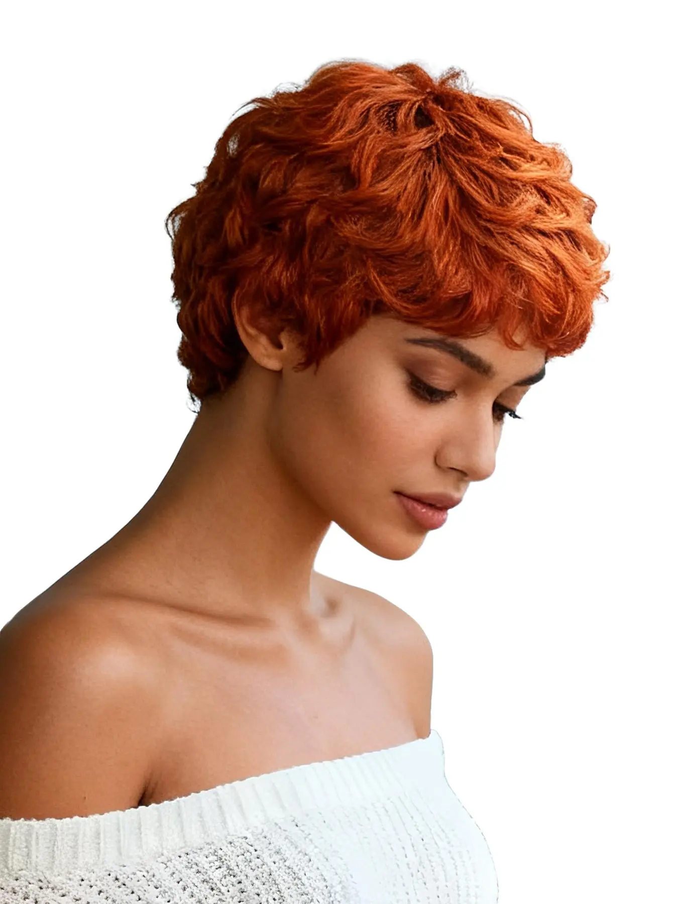 Short Layered Pixie Curly Human Hair Wig With Bangs Glueless Full Machine Made Human Hair Wig Short Curly Pixie Cut with Bangs, Kinky Curly  main image 2