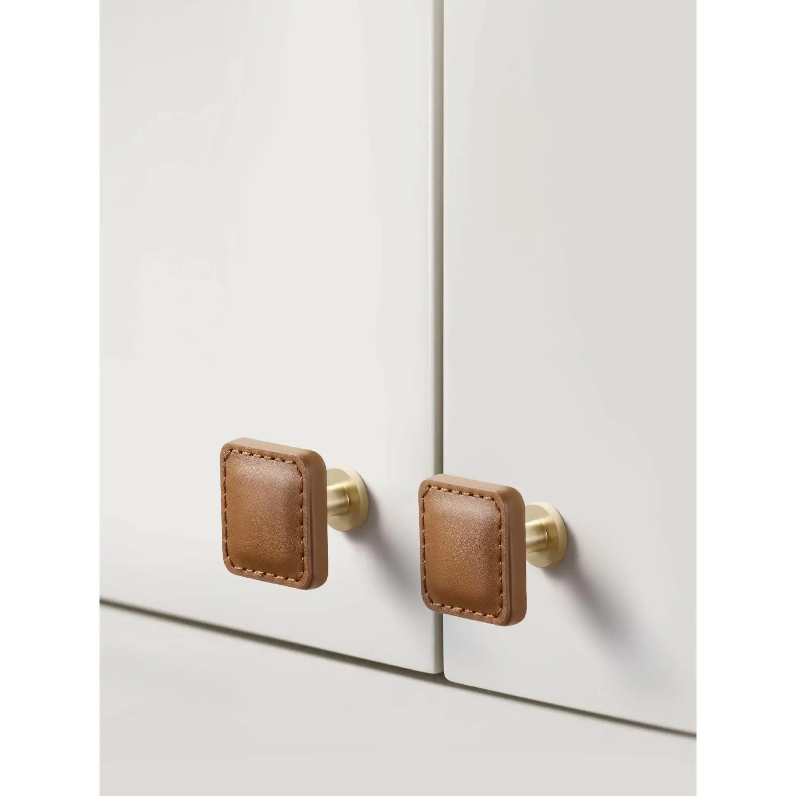 2 Pack Brown Leather Drawer Pulls Square Handles Cabinet knobs for Kitchen Bathroom Cabinets Dressers Furniture