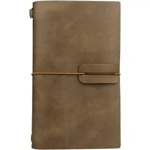 Travel Journal Notebook  Retro Handmade Leather Lined Journal Refillable Note Book for Taking Notes, 4.72 X 7.87inch (White Coffee)