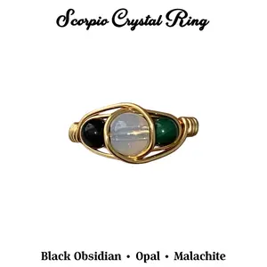 Scorpio Zodiac Crystal Ring, Opal Malachite Obsidian Ring, Scorpio Birthstone Ring, October November Zodiac Jewelry