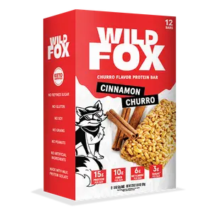 Wild Fox Cinnamon Churro Protein Bar – 15g High Protein, High Fiber Snack | Sweet Cinnamon Flavor | No Refined Sugar | Clean Energy Snack Bar
