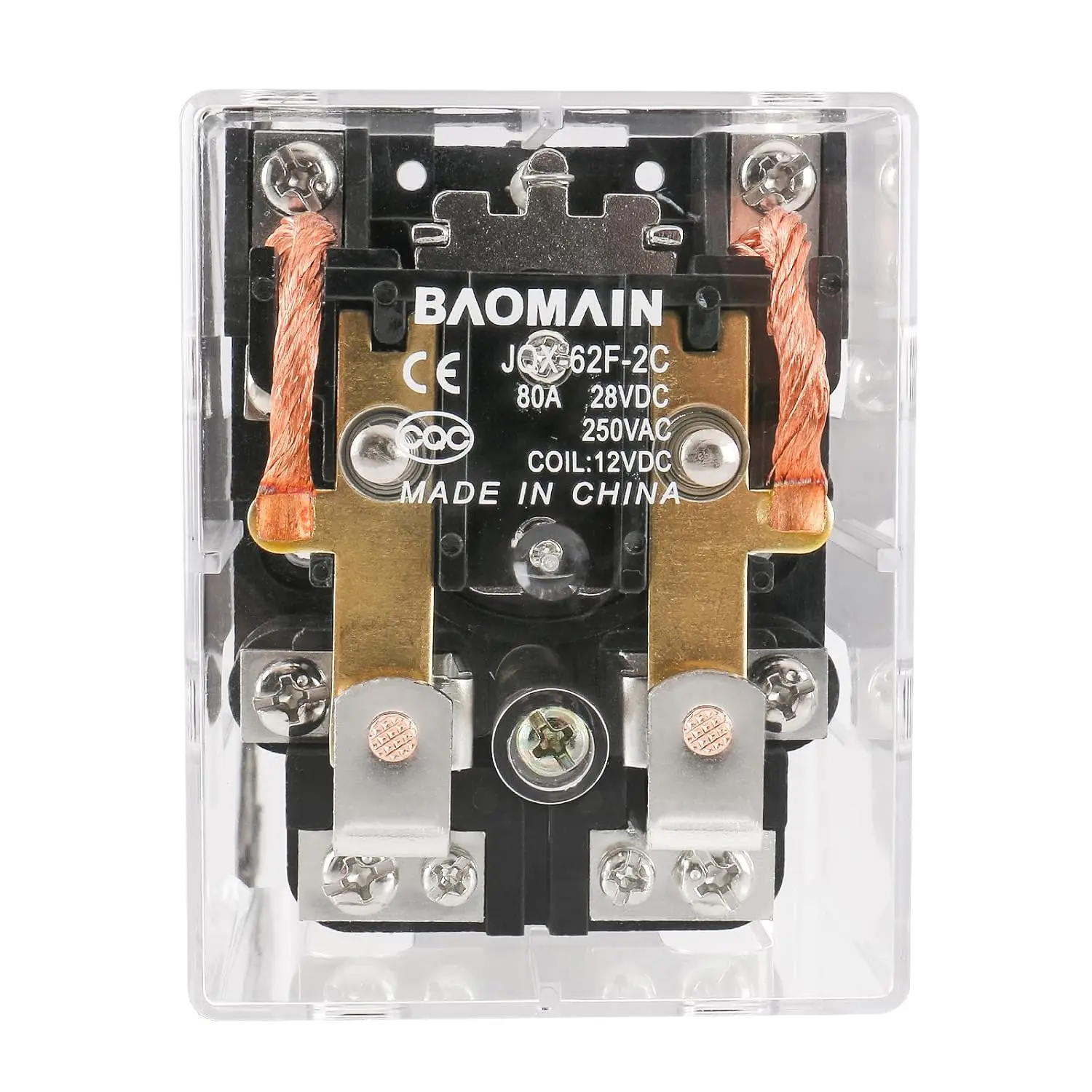 BAOMAIN High Power Relay JQX-62F-2C 12V DC 80A DPDT 2NO 2NC Electronmagnetic Relay Transparent Dust-Proof