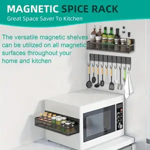 Refrigerator magnetic spice rack, refrigerator 1/3/4-piece set magnetic rack, movable magnetic basket for side storage of oven, microwave or washing machine, metal hook with magnetic suction, kitchen tissue holder, magnetic tissue holder
