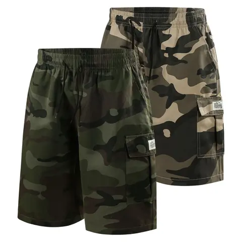 Men's Camo Print Cargo Shorts, Regular Fit Casual Fashion Multi-pocket Shorts for Daily Outdoor Wear, Men Bottoms for All Seasons, Casual Street Shorts, Casual Fitted Shorts, Camouflage, Casual Streetwear Shorts