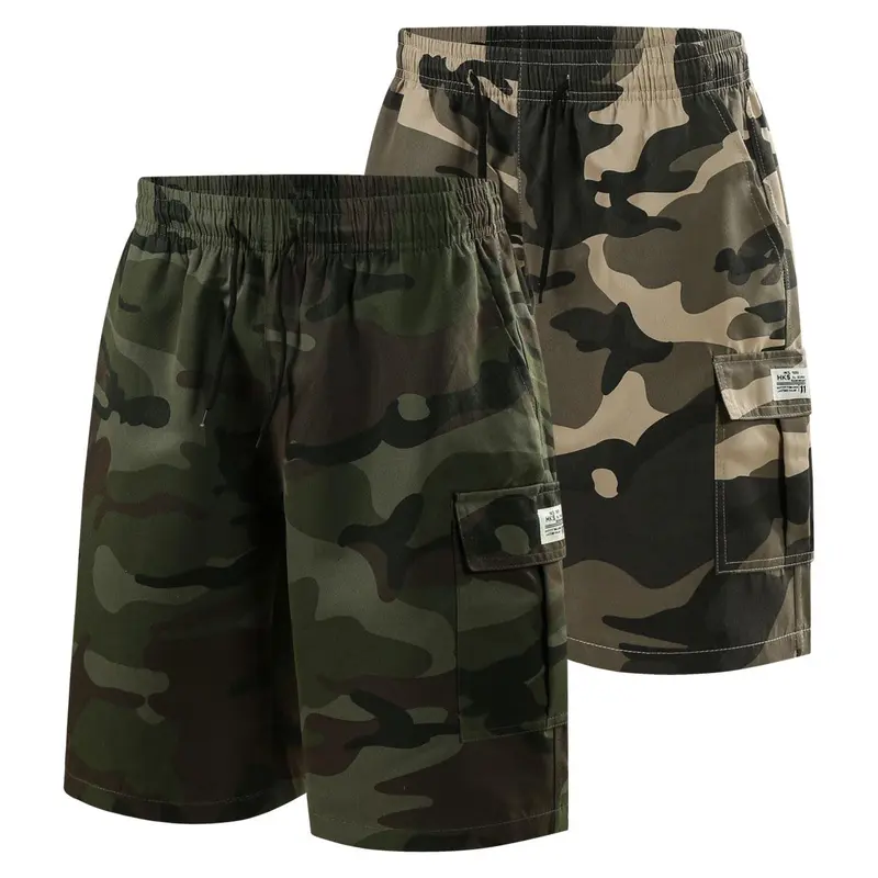 Men's Camo Print Cargo Shorts, Regular Fit Casual Fashion Multi-pocket Shorts for Daily Outdoor Wear, Men Bottoms for All Seasons, Casual Street Shorts, Casual Fitted Shorts, Camouflage, Casual Streetwear Shorts
