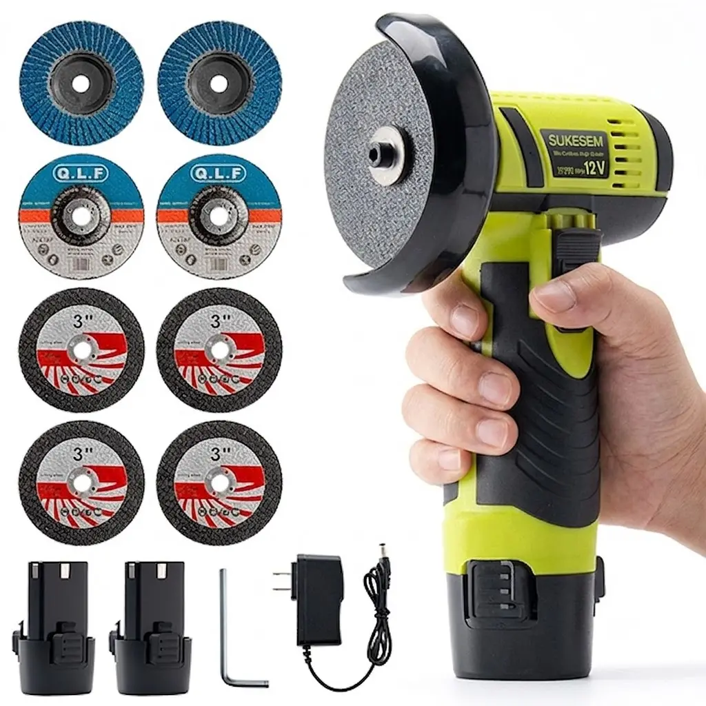 SUKESEM 12V Mini Cordless Angle Grinder, 19500RPM Brushless Power Tool with Grinding Wheels, Rechargeable Cutting Grinding Polishing Tool for Metal Wood Sanding, FathersDayGift
