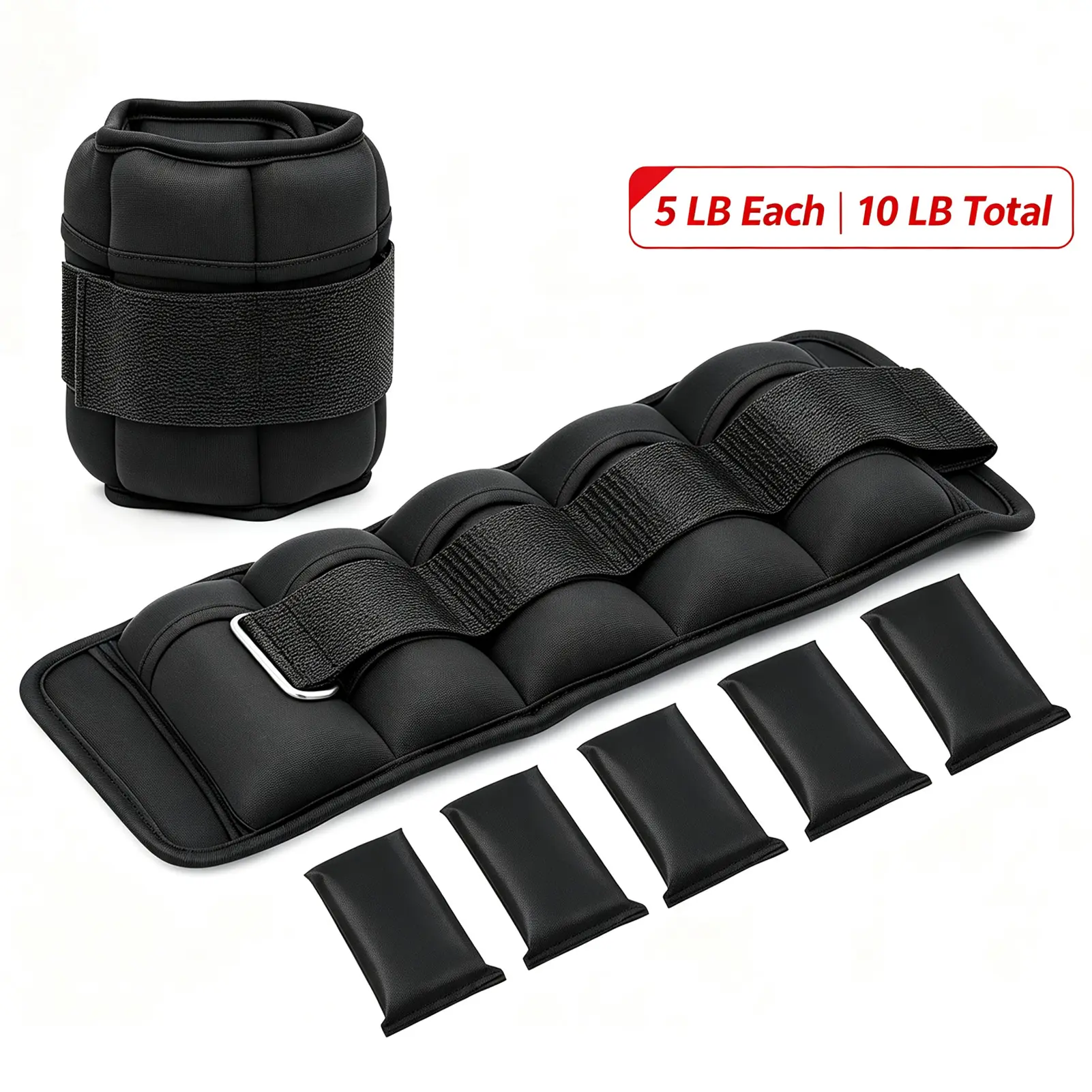 Unisex Adjustable Ankle Weights with Long Strap & Secure Fit, 1-5 lb Each/2-10 lb Per Pair Removable Neoprene Gear for Running, Walking, Home Weight Training