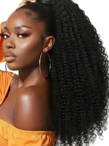 Kinky Curly Ponytail Extension for Women, 20inch Long Afro, 12 Strands, Soft Synthetic Hairpiece, Medium Length, All Seasons