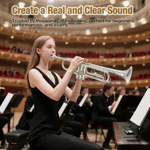 [FLASH SALE] Garvee Professional Standard Bb Trumpet for Beginners & Students – Nickel-Plated Brass – Includes Protective Cover, 7C Mouthpiece, Cleaning Kit, Gloves & Polish Cloth – Ideal for Band Practice and Lessons – Nickel-Plated Three-Tone Trumpet