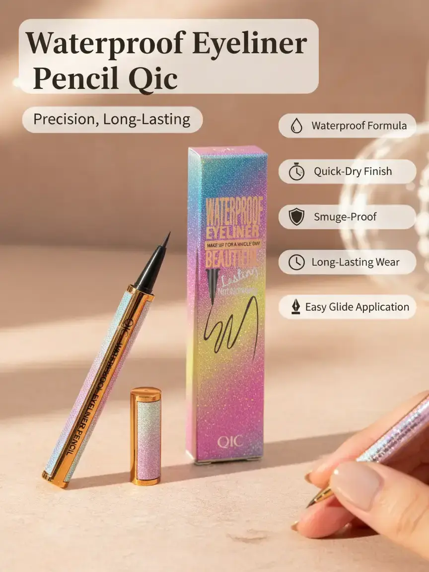 QIC Waterproof Eyeliner Pencil – Precision Liquid Eyeliner for Beginners, Quick-Dry Smudge-Proof Black Eyeliner, Long-Lasting All Day Wear, Easy Glide No-Tug Cat Eye Wing Liner, Sensitive Eyes Makeup