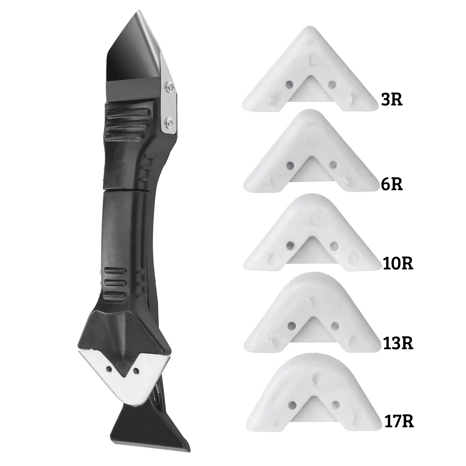 Reusable 5-in-1 Silicone Caulking Tool Kit - Easy to Handle, 1x5-in-1 Caulk Remover, Sealant Applicator, Grout Scraper, 5xExchange Pads, Aesthetic Sense Design for Kitchen, Bathroom Home Improvement, Super Flexible And Reusable, Waste Saving And Easy To M