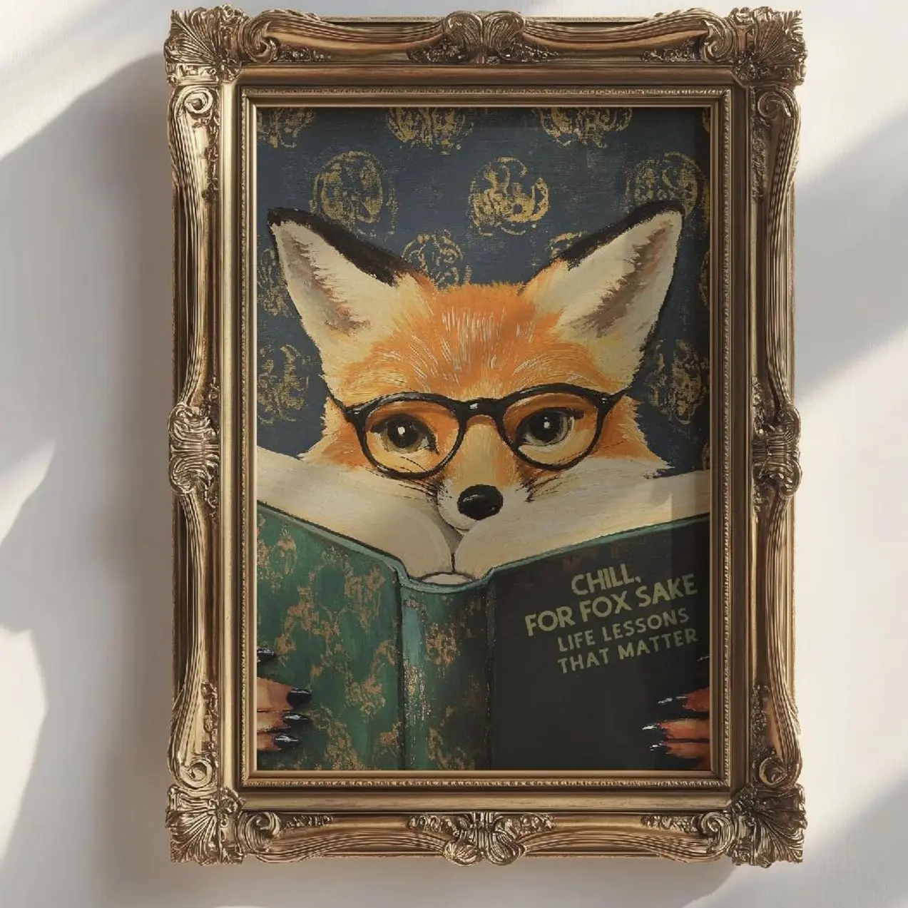 Funny Fox Reading Book Wall Art Whimsical Animal Poster Literary Print Decor O