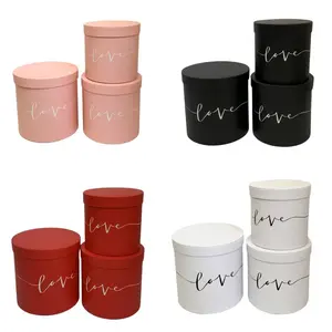 Set of 3, Cylinder Shaped Boxes, Love Design, Various Colors I W387-388