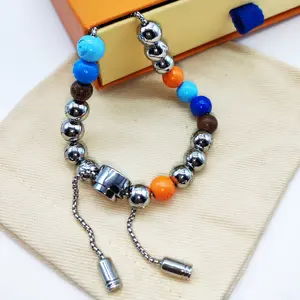 High-end luxury men’s and women’s round bead bracelet, fashionable casual wristband, made of titanium steel (including a beautifully gift-wrapped box).