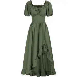 Darkness Renaissance Dress Women Cottagecore Corset Dress Ruffle Maxi Dress with Pockets