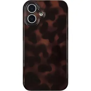 Aesthetic Tortoise Shell Phone Case for  16 6.1in,Retro Cool Girl Leopard Print Brown  Trendy Full Camera Protective Cover for  16 6.1"