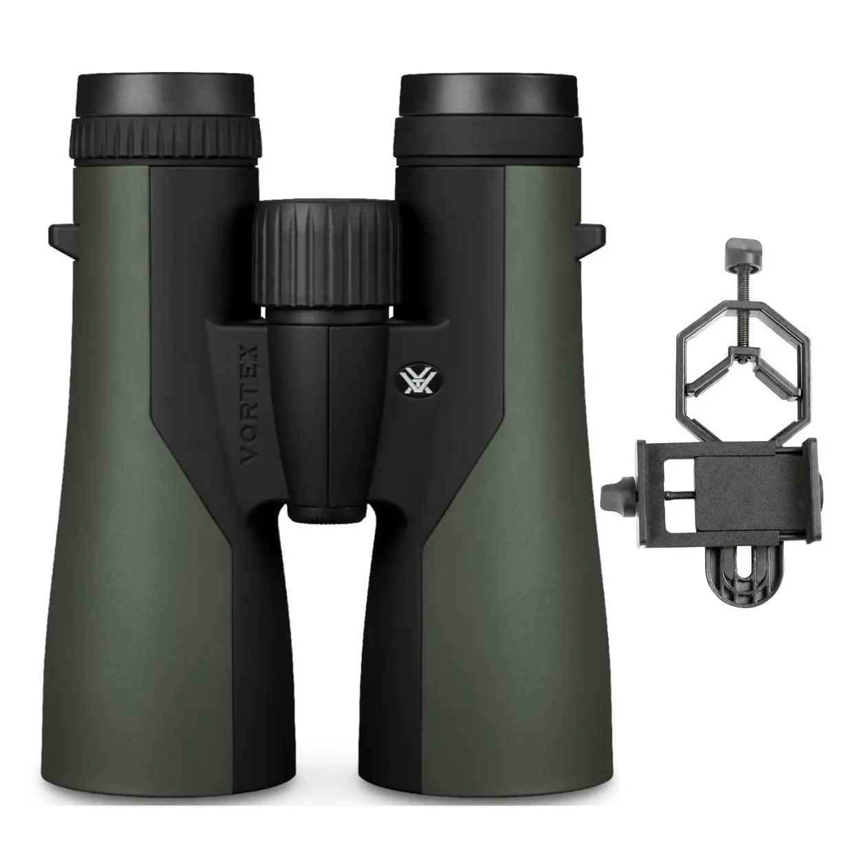Vortex 10x50 Crossfire Roof Prism Binoculars with Smartphone Adapter Bundle, Rubber, Outdoor, Non-Slip Ergonomic Design, Hunting, Nitrogen Gas Purging