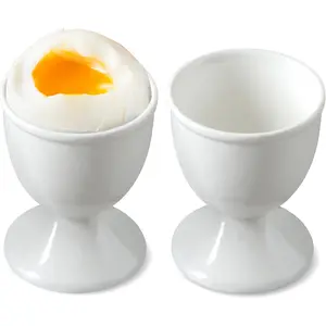 Ceramic Egg Cup Easter  Set of 2 White Porcelain Holder Breakfast Boiled Cooking Easy to Clean Childhood Memories Kitchen