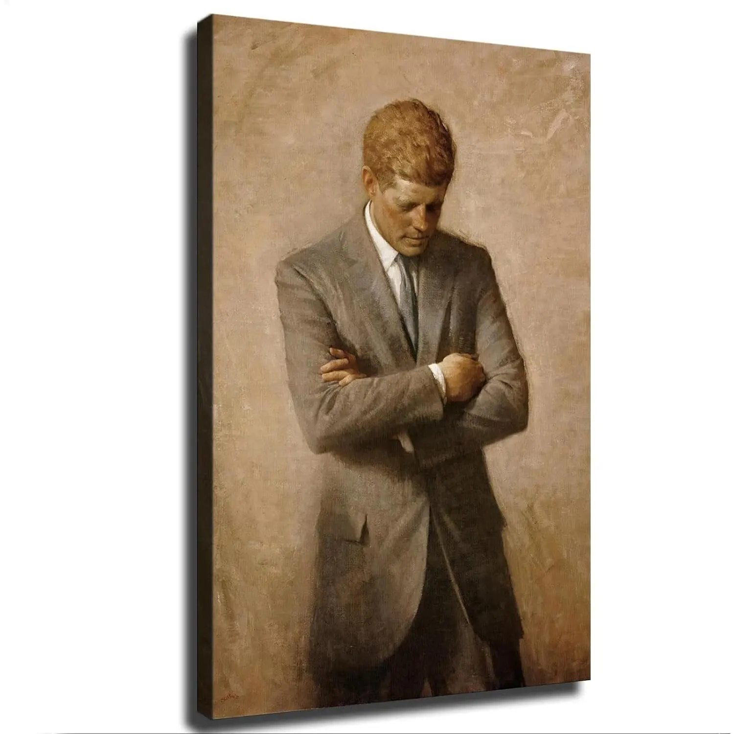 John F. Kennedy White House Presidential Wood Portrait Poster - Canvas Art Print for Home Wall Decor Room Ornaments