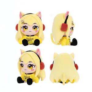 Cute Cat Ear Anime Girl Plush Doll, Yellow Hair Character Stuffed Toy with Banana Hair Clip, Soft Plushie Gift for Kids & Fans