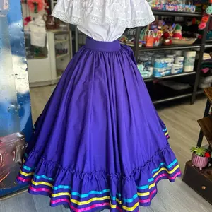 2 piece set Folklore Mexican Solid  skirt and blouse Womenswear