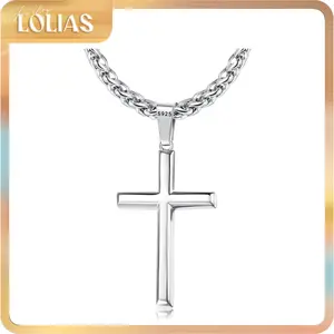 LOLIAS Silver Cross Necklace for Men Women 925 Sterling Silver Cross Pendant with 3mm Durable Stainless Steel Wheat Cross Chain, Crucifix Pendant Mens Cross Necklace Jewelry, 16-30 Inches, Cross Charm Necklace, Cross Design Pendant