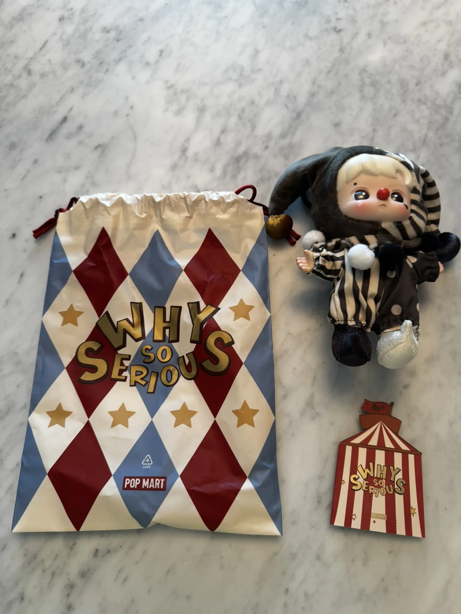 POP MART Why So Serious Series Hacipupu Pendant Plush Doll - Sliver Mist Clown NO BOX
