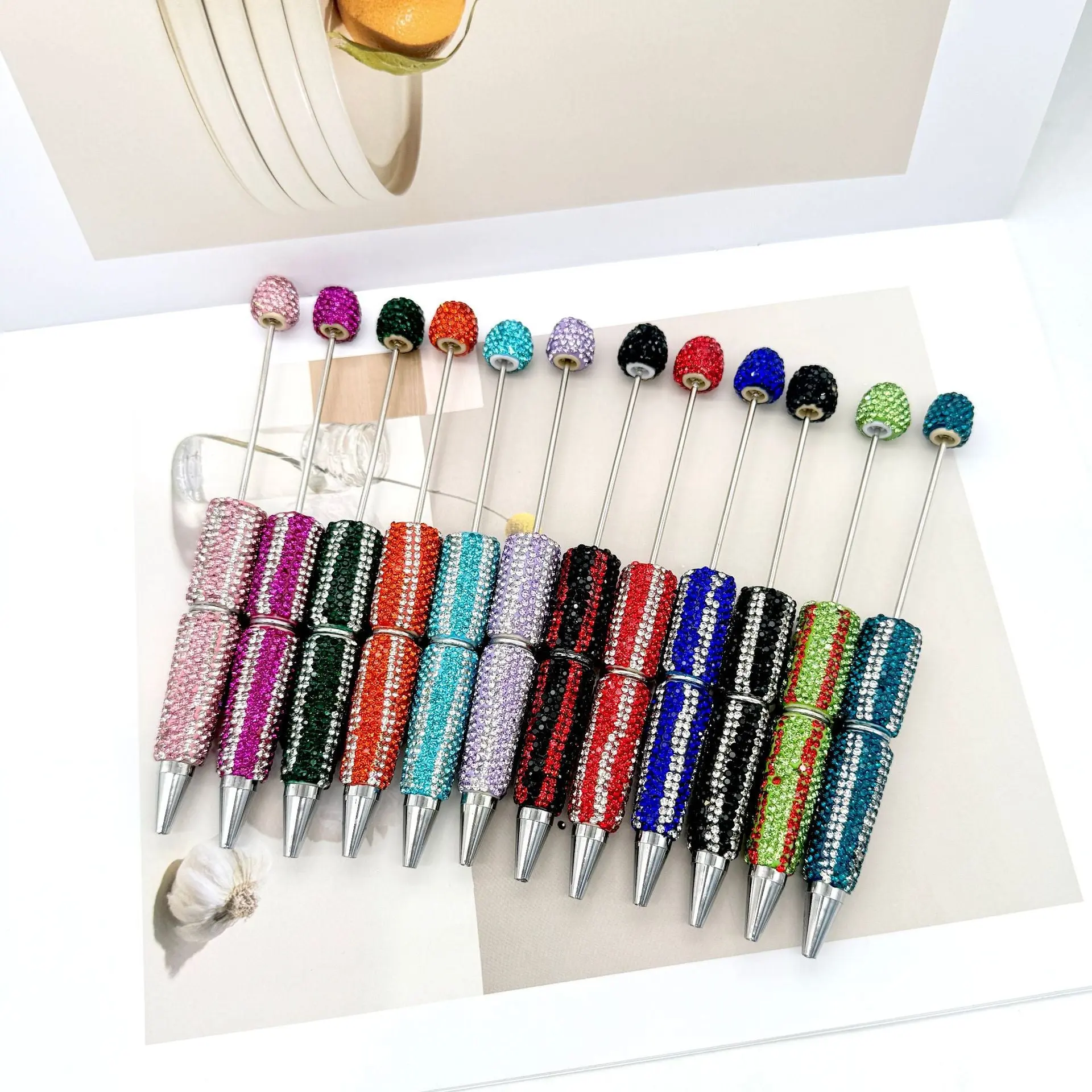 DIY  hot selling straight stripe full diamond ballpoint pen creative beaded cute grain pen hand-inlaid with diamonds heavy work ballpoint pen