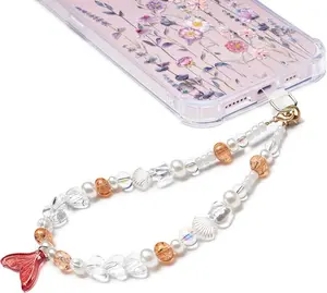 Phone Charm Beaded Wrist Strap with Tether Tab, [Hands-Free & Anti-drop] Detachable Phone Chain Wristlet for Women Girls for iPhone & Most Smartphones, Seashell Mermaid