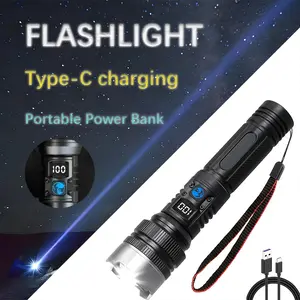 High-Power LED Flashlight, USB Rechargeable, Digital Display, Extendible, Durable Design, Ideal for Emergency Lighting, Camping