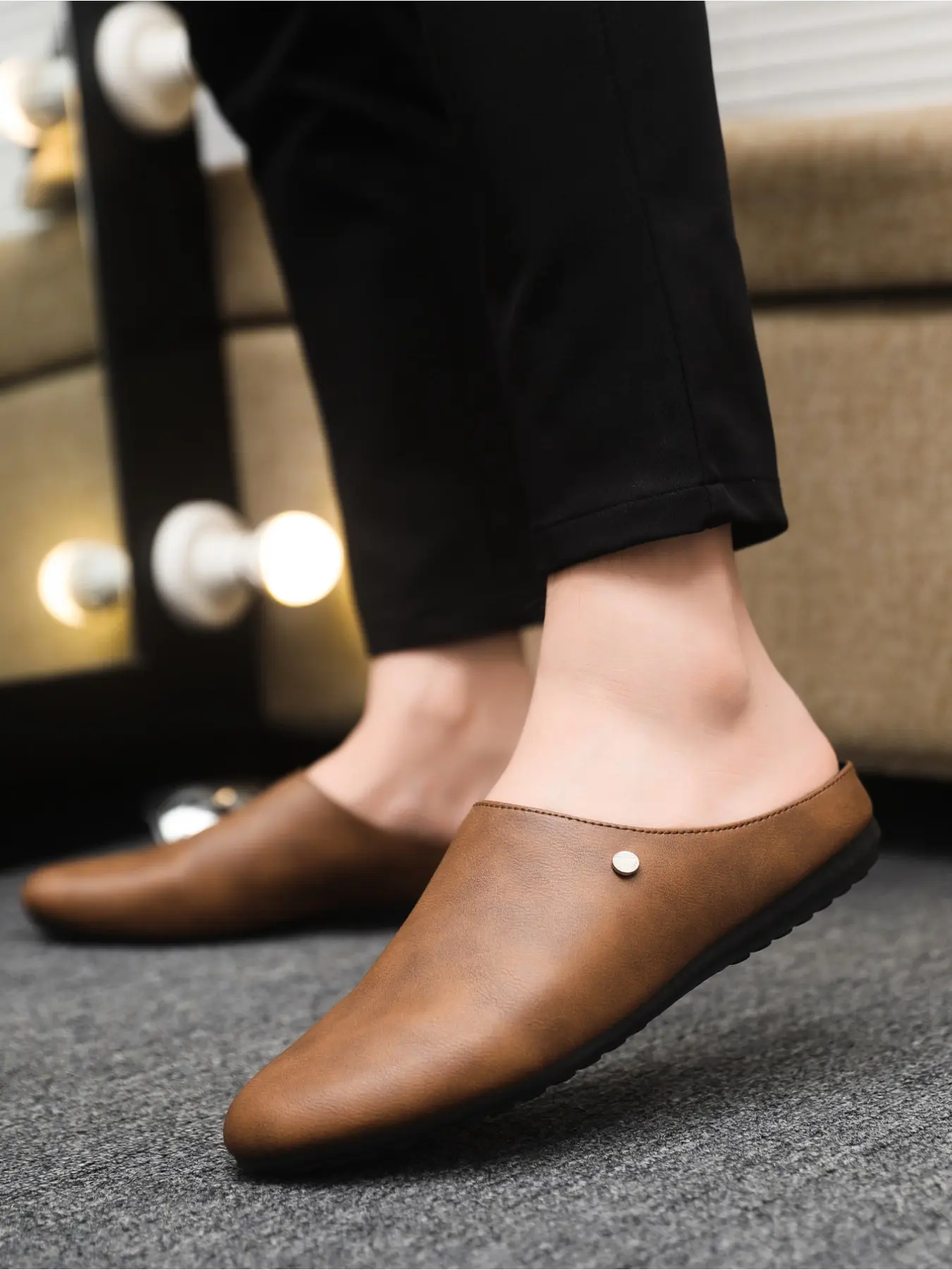 2026 Men's Four-Season Versatile Backless Loafers, Soft Leather Non-slip Wear-resistant Slip-on Lazy Casual Leather Shoes Walking Shoes Footwear