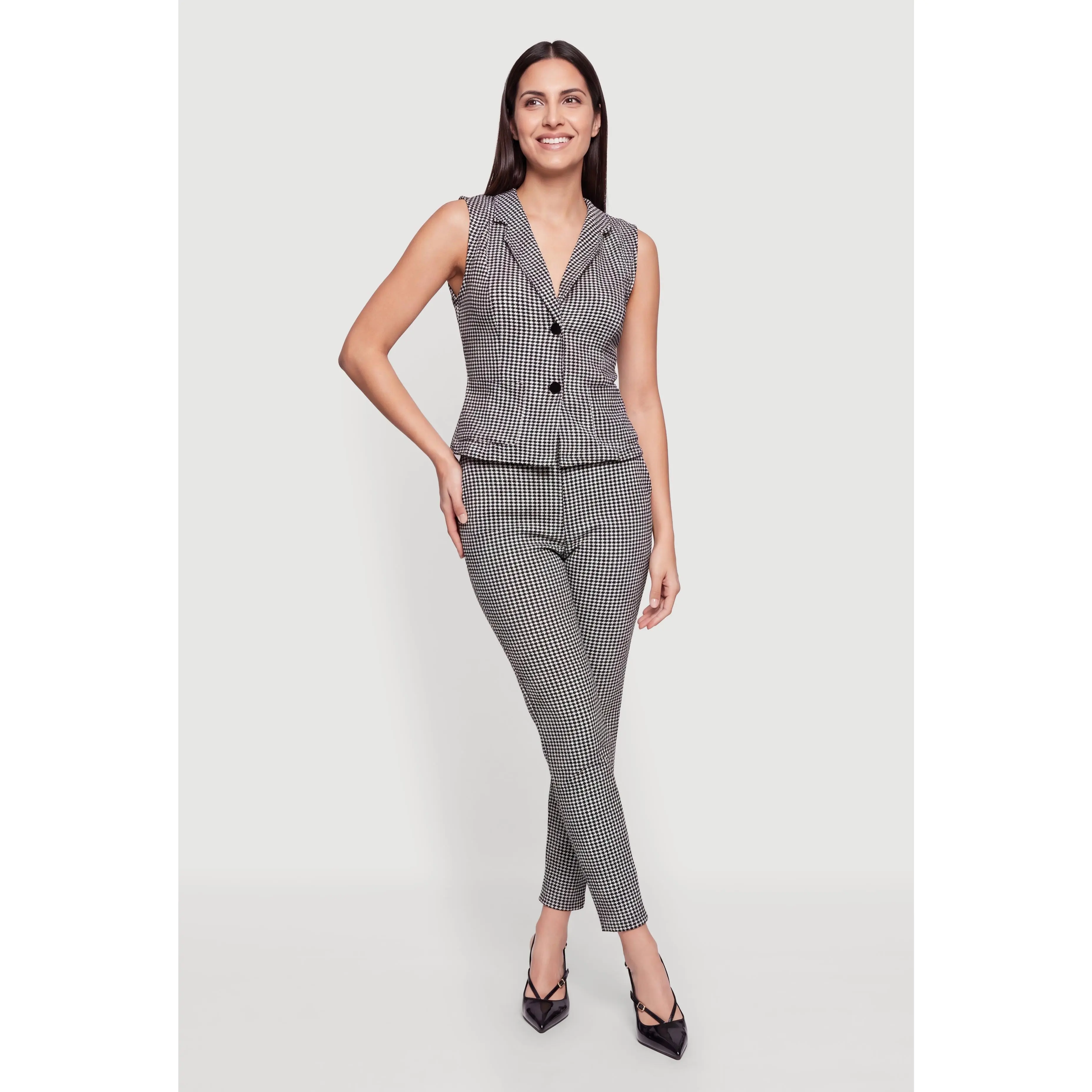 Houndstooth Button Front Blazer Vest and Dress Pants